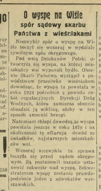 Gospodarka gminy Cząstków - spór o wyspę na Wiśle
